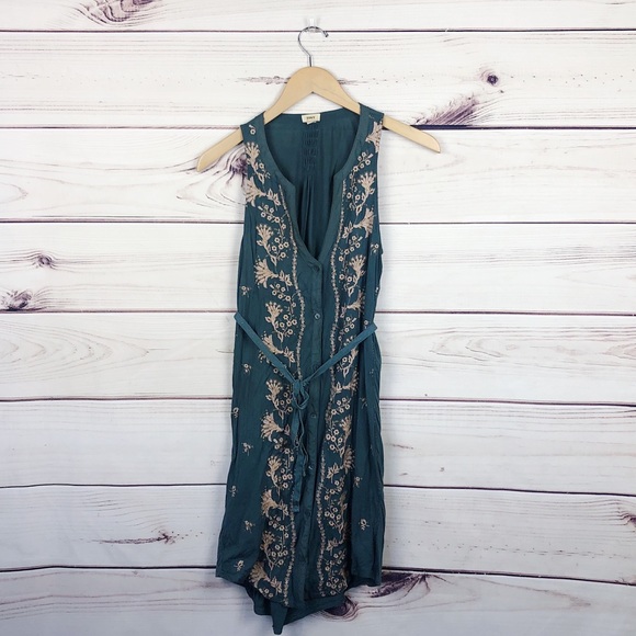 TINY Anthropologie Embroidered Shirt Dress Small - Picture 4 of 11